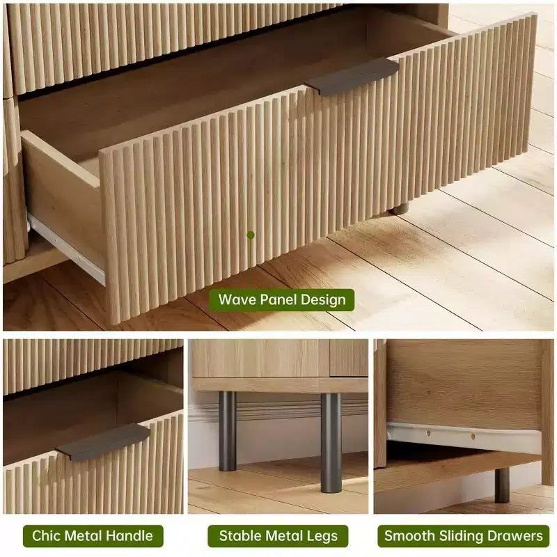 Comò a 3 cassetti scanalato a onda 28 - Sicurezza anti-ribaltamento, cassettiera alta con gambe in metallo per camera da letto e ingresso