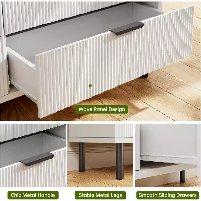 Comò a 3 cassetti scanalato a onda 28 - Sicurezza anti-ribaltamento, cassettiera alta con gambe in metallo per camera da letto e ingresso