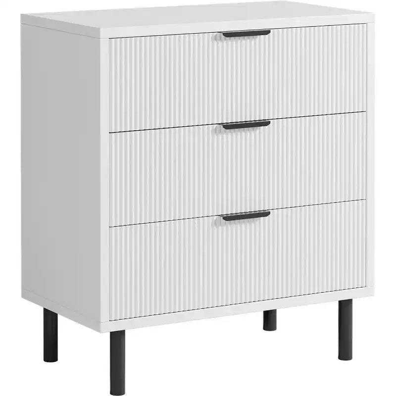 Comò a 3 cassetti scanalato a onda 28 - Sicurezza anti-ribaltamento, cassettiera alta con gambe in metallo per camera da letto e ingresso