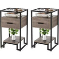 Acekool 2-Pack Nightstands with Storage Drawer & Shelves, Tempered Glass Top & Steel Frame Bedside Tables for Bedroom, Dorm