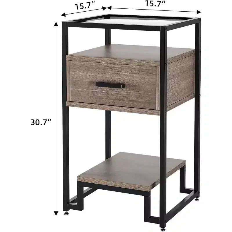 con Cassetto e Ripiani Portaoggetti, Piano in Vetro Temperato e Struttura in Acciaio ideali per Camera da Letto, Dormitorio