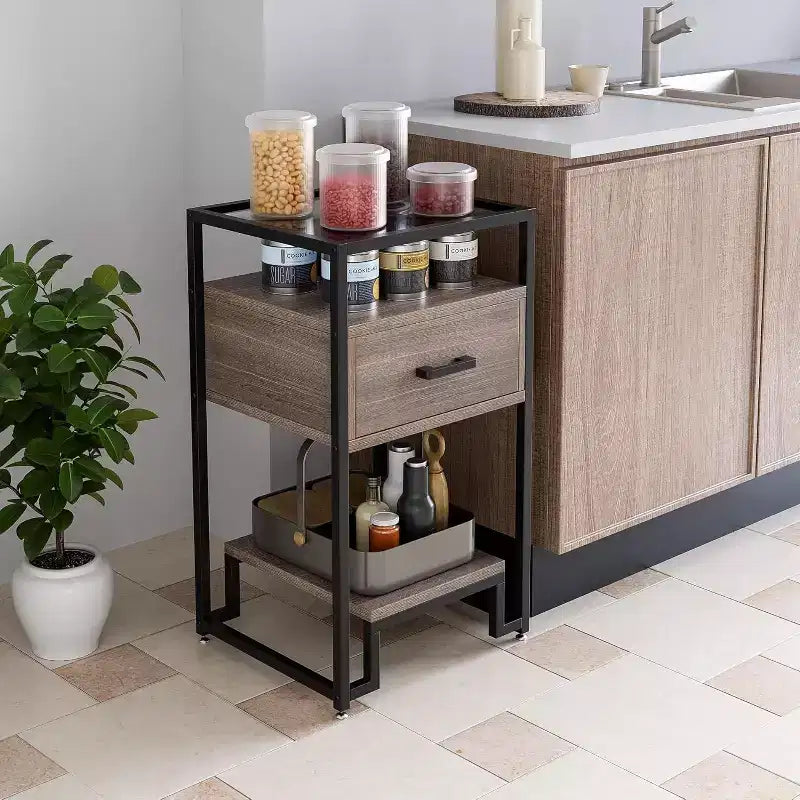 con Cassetto e Ripiani Portaoggetti, Piano in Vetro Temperato e Struttura in Acciaio ideali per Camera da Letto, Dormitorio