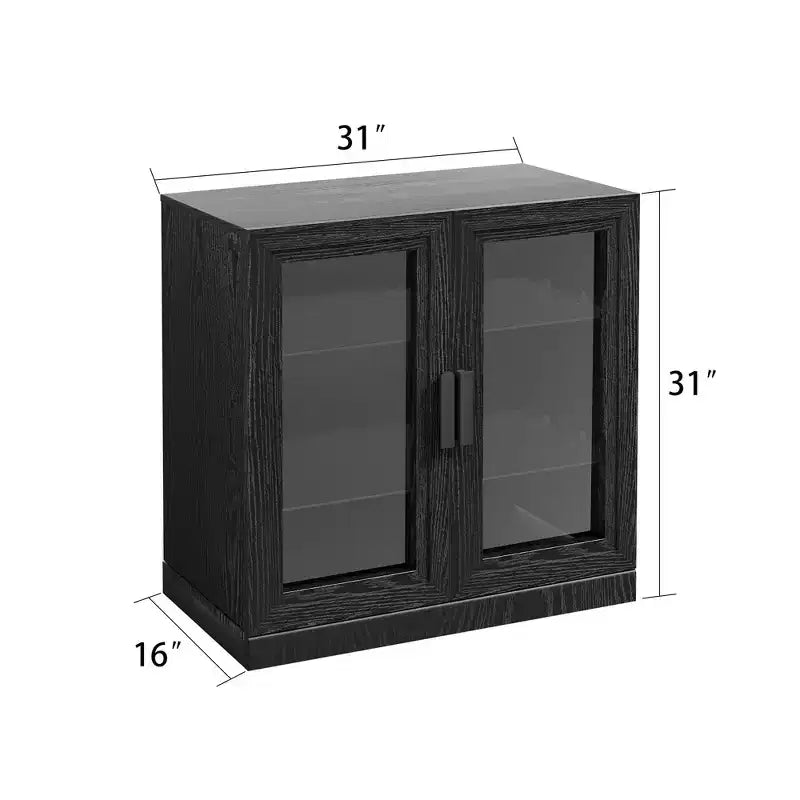 Mobiletto con ante in legno nero, Organizer portaoggetti con ripiani regolabili e ante in vetro per cucina, camera da letto, soggiorno/sala da pranzo