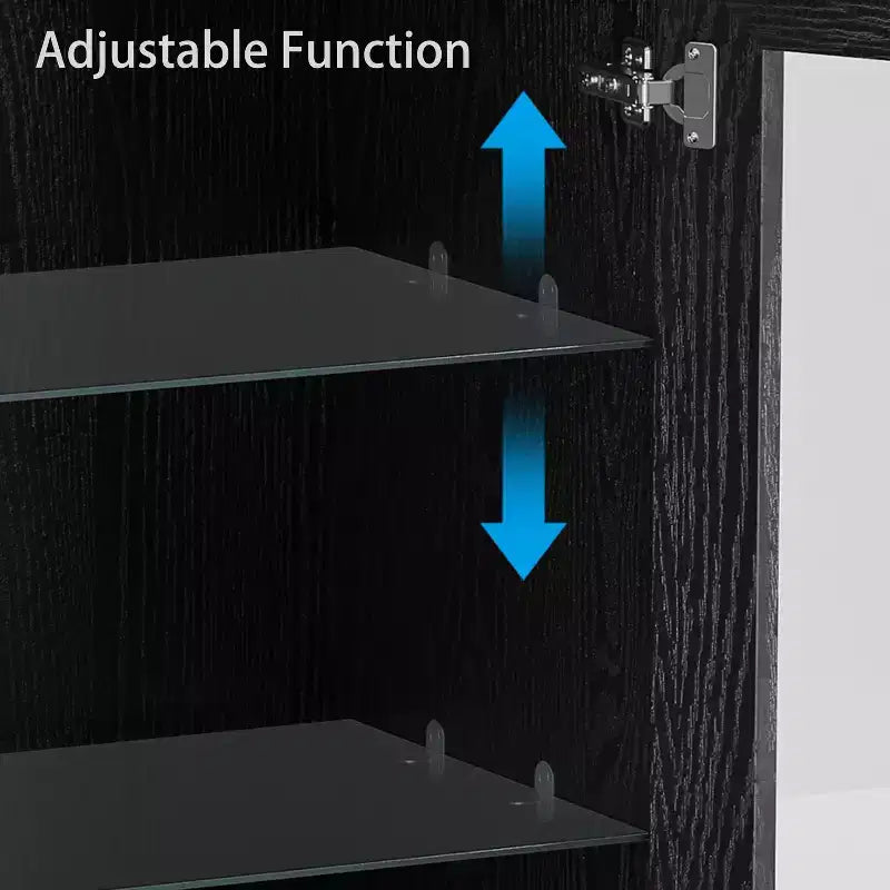 Mobiletto con ante in legno nero, Organizer portaoggetti con ripiani regolabili e ante in vetro per cucina, camera da letto, soggiorno/sala da pranzo