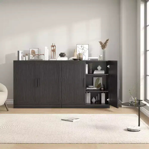 31x62x16 Wood Accent Cabinet in Black, Storage Organizer with Adjustable Shelves for Kitchen Bedroom Entryway Living Room Dinning Room
