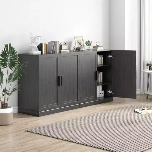 Mobile credenza con ante in legno nero 31x62x16, mobiletto contenitore con ripiani regolabili per cucina, camera da letto, ingresso, soggiorno, sala da pranzo