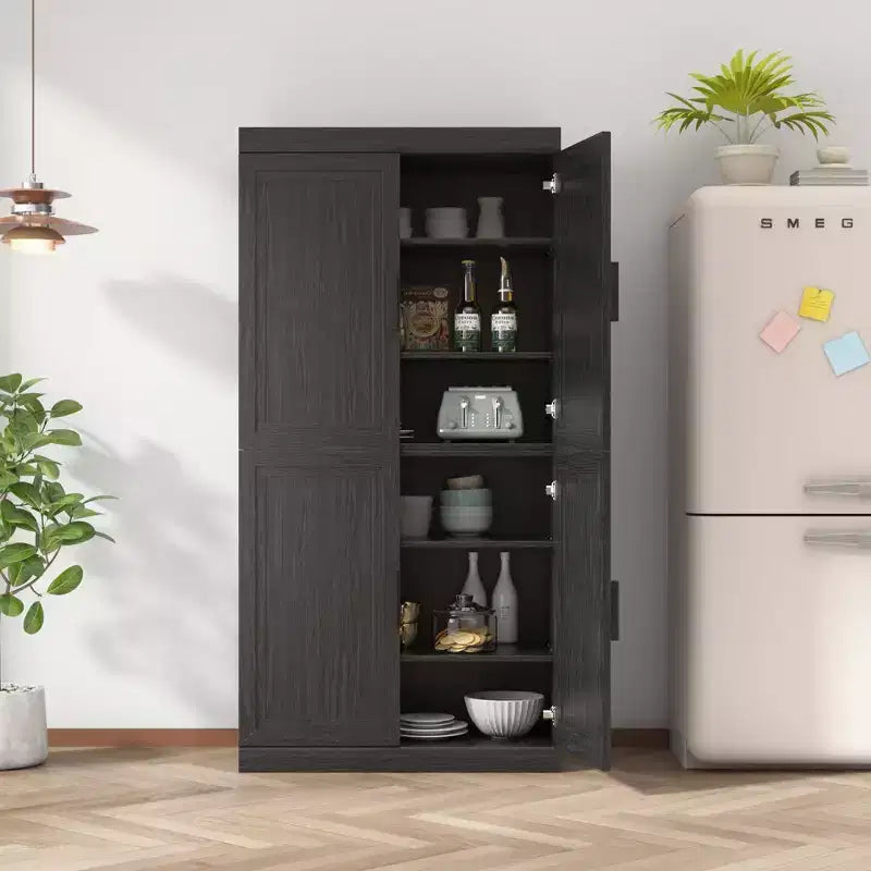 Mobile credenza con ante in legno nero 31x62x16, mobiletto contenitore con ripiani regolabili per cucina, camera da letto, ingresso, soggiorno, sala da pranzo