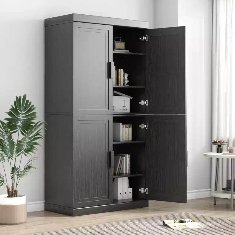 Mobile credenza con ante in legno nero 31x62x16, mobiletto contenitore con ripiani regolabili per cucina, camera da letto, ingresso, soggiorno, sala da pranzo