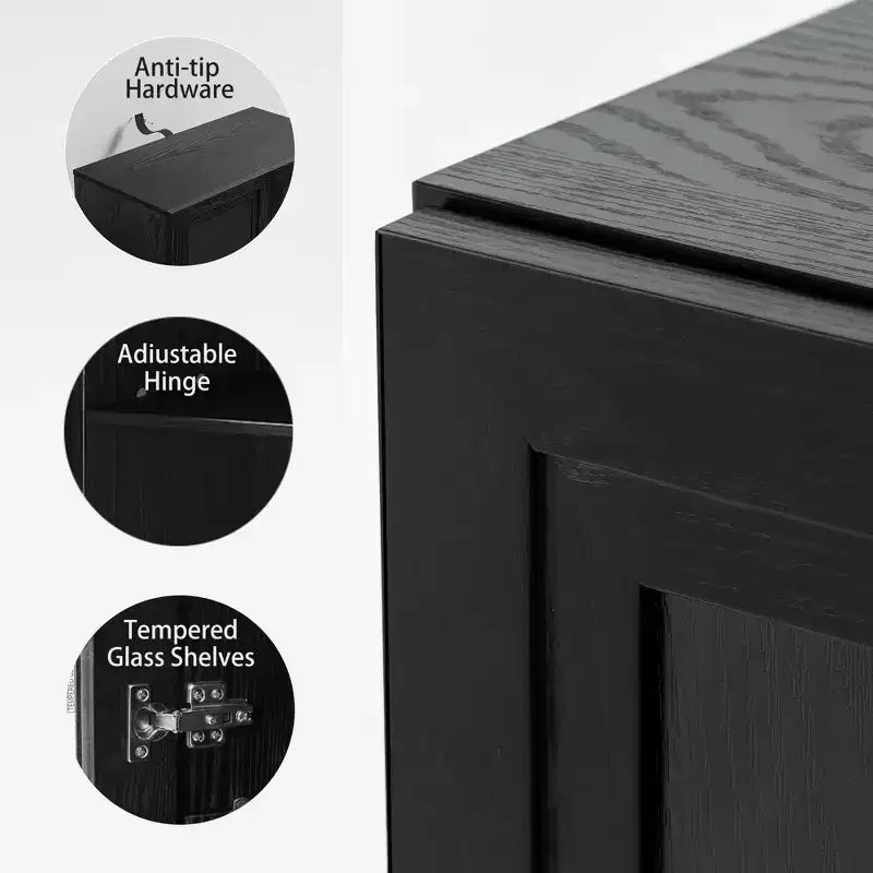 Mobile credenza con ante in legno nero 31x62x16, mobiletto contenitore con ripiani regolabili per cucina, camera da letto, ingresso, soggiorno, sala da pranzo