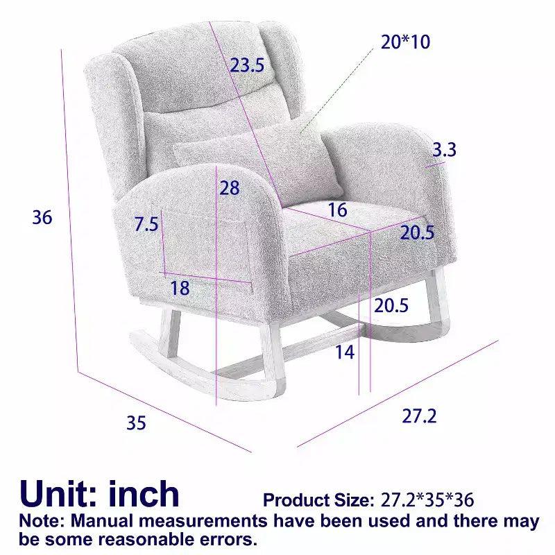 Poltrona moderna per soggiorno, poltrona lounge a dondolo moderna con schienale alto da 69 cm, due tasche laterali