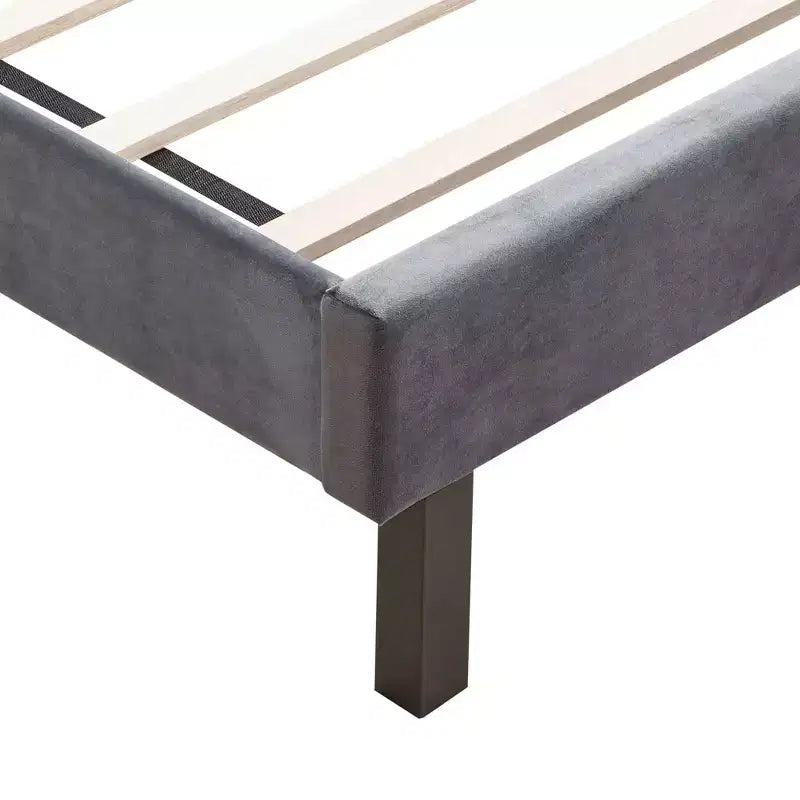 Struttura Letto Matrimoniale con Testiera, Letto a Piattaforma Imbottito in Velluto capitonné con Design ad Ali e Supporto a Doghe in Legno, Grigio