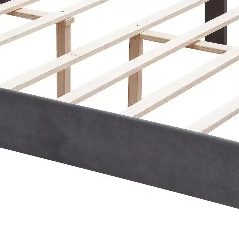 Struttura Letto Matrimoniale con Testiera, Letto a Piattaforma Imbottito in Velluto capitonné con Design ad Ali e Supporto a Doghe in Legno, Grigio