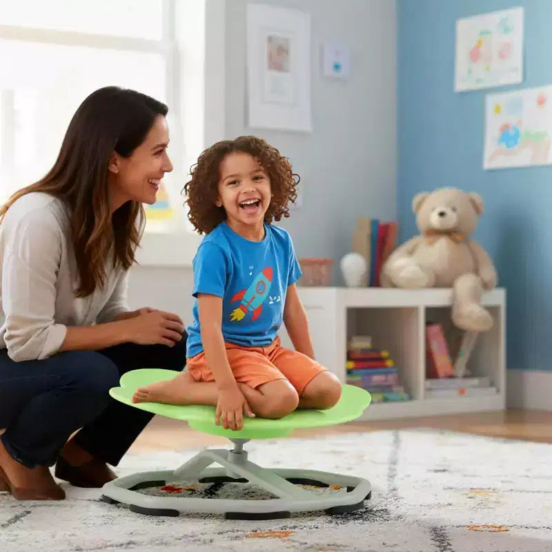 Sedia Girevole Sensoriale per Bambini con Base in Metallo Antiscivolo per Bambini Autistici Interno Esterno Elefante Blu/Rosso