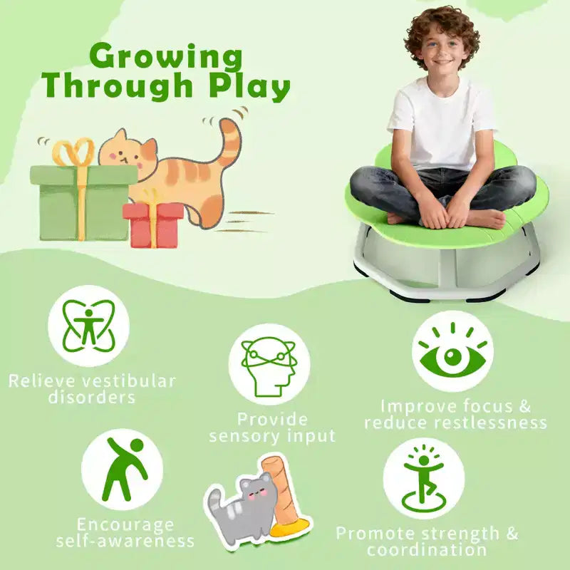 Sedia Girevole Sensoriale per Bambini con Base in Metallo Antiscivolo per Bambini Autistici Interno Esterno Elefante Blu/Rosso