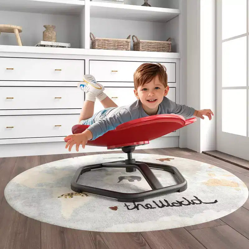 Sedia Girevole Sensoriale per Bambini con Base in Metallo Antiscivolo per Bambini Autistici Interno Esterno Elefante Blu/Rosso