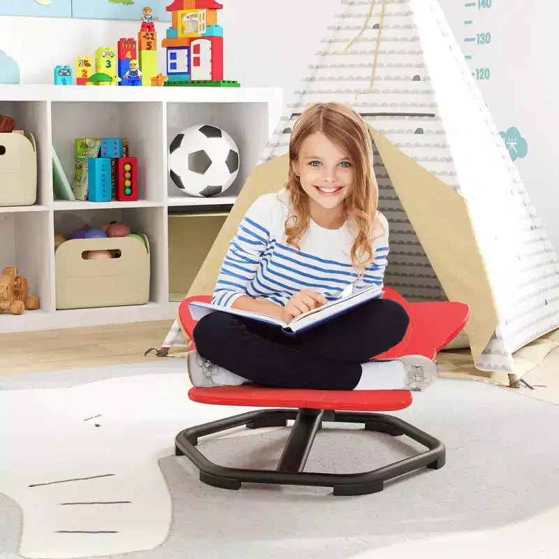 Sedia Girevole Sensoriale per Bambini con Base in Metallo Antiscivolo per Bambini Autistici Interno Esterno Elefante Blu/Rosso