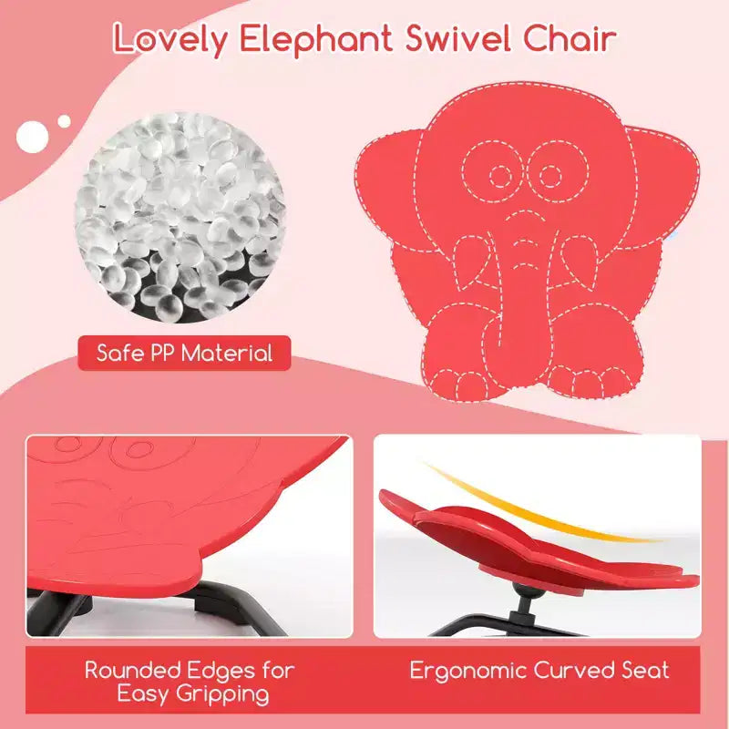 Sedia Girevole Sensoriale per Bambini con Base in Metallo Antiscivolo per Bambini Autistici Interno Esterno Elefante Blu/Rosso