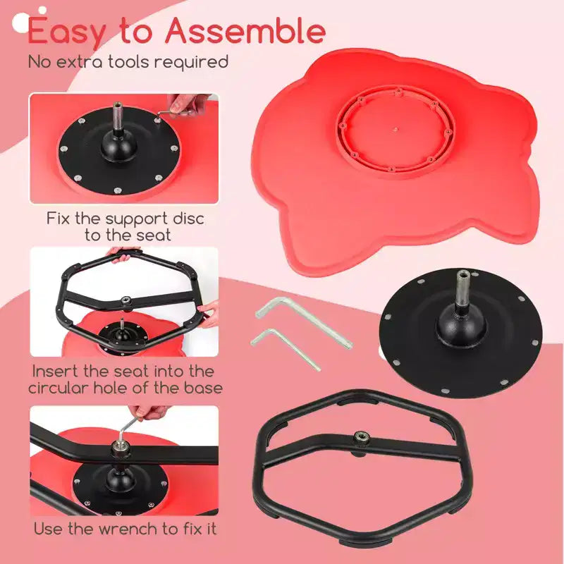 Sedia Girevole Sensoriale per Bambini con Base in Metallo Antiscivolo per Bambini Autistici Interno Esterno Elefante Blu/Rosso