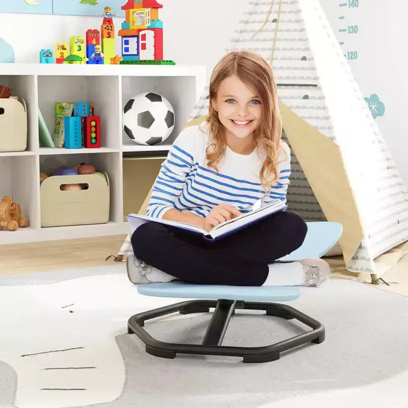 Sedia Girevole Sensoriale per Bambini con Base in Metallo Antiscivolo per Bambini Autistici Interno Esterno Elefante Blu/Rosso