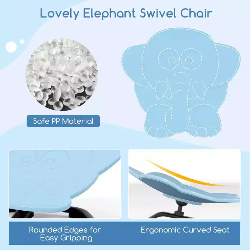 Sedia Girevole Sensoriale per Bambini con Base in Metallo Antiscivolo per Bambini Autistici Interno Esterno Elefante Blu/Rosso