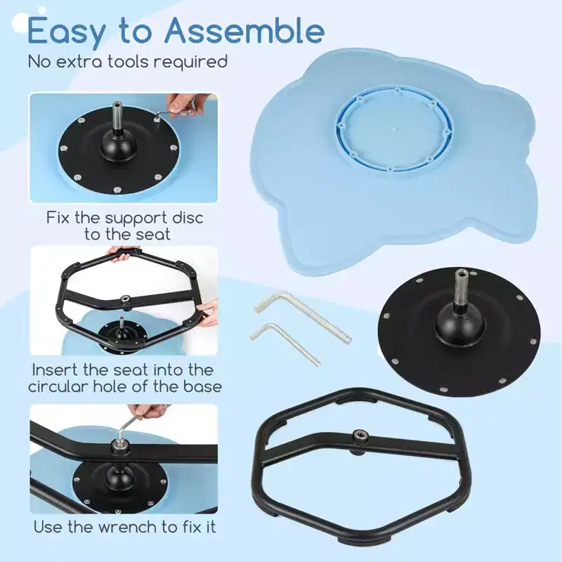 Sedia Girevole Sensoriale per Bambini con Base in Metallo Antiscivolo per Bambini Autistici Interno Esterno Elefante Blu/Rosso