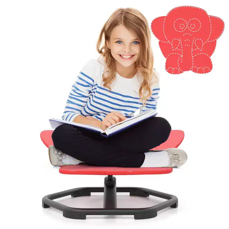 Sedia Girevole Sensoriale per Bambini con Base in Metallo Antiscivolo per Bambini Autistici Interno Esterno Elefante Blu/Rosso