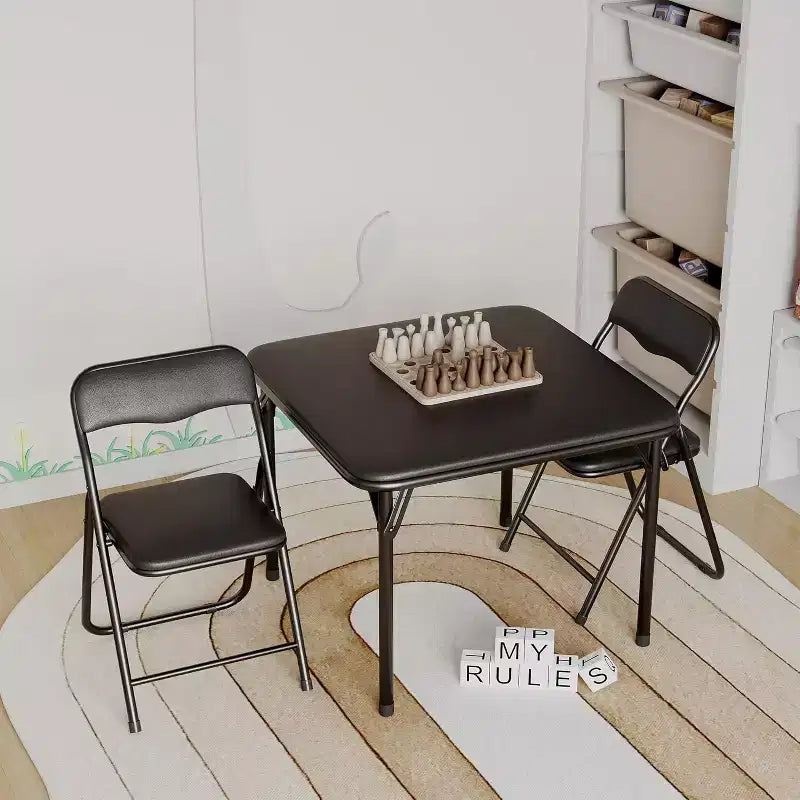 Tavolo e sedie imbottiti pieghevoli, cuscino morbido in PU, tavolo e sedie per attività per bambini con struttura in metallo per asilo nido e aula, nero