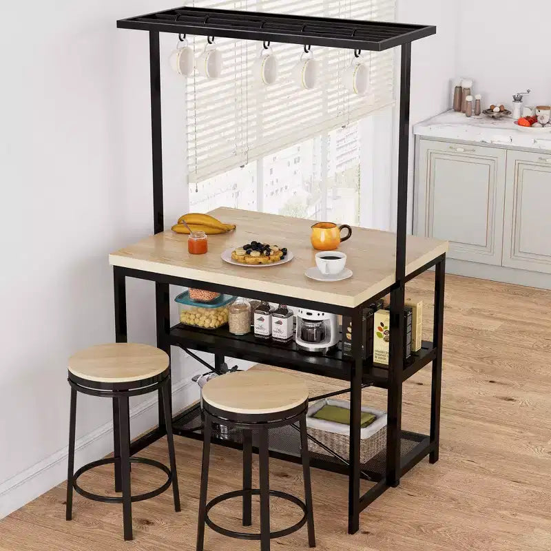 Grande isola da cucina con ripiano per forni e ripiani a 3 livelli, supporto per microonde, ripiano per forno, tavolo da bar in metallo, scaffale per cucina, 5 ganci