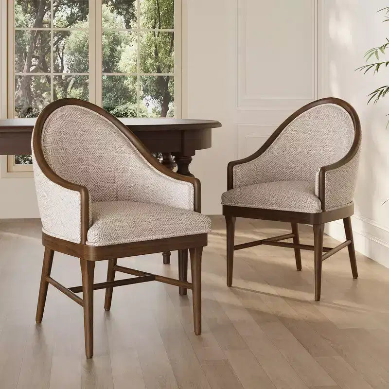 Sedia da pranzo imbottita in twill James Mid-Century Modern con schienale curvo