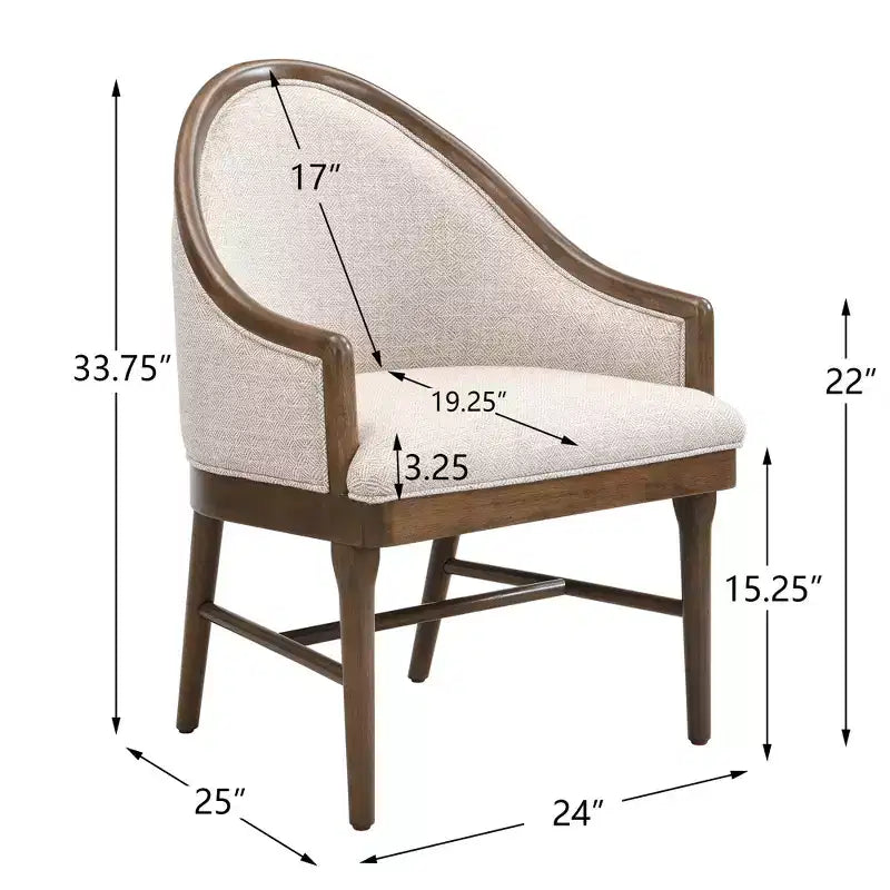 Sedia da pranzo imbottita in twill James Mid-Century Modern con schienale curvo