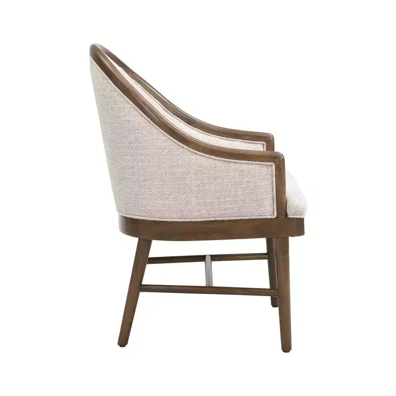 Sedia da pranzo imbottita in twill James Mid-Century Modern con schienale curvo