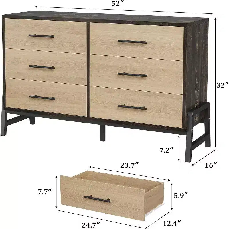 Cassettiera Rattan a 6 Cassetti con Stazione di Ricarica, Cassettiera Contenitore per Camera da Letto Soggiorno Corridoio