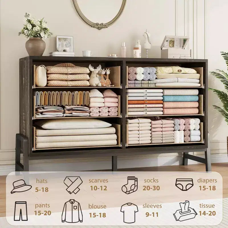 Cassettiera Rattan a 6 Cassetti con Stazione di Ricarica, Cassettiera Contenitore per Camera da Letto Soggiorno Corridoio