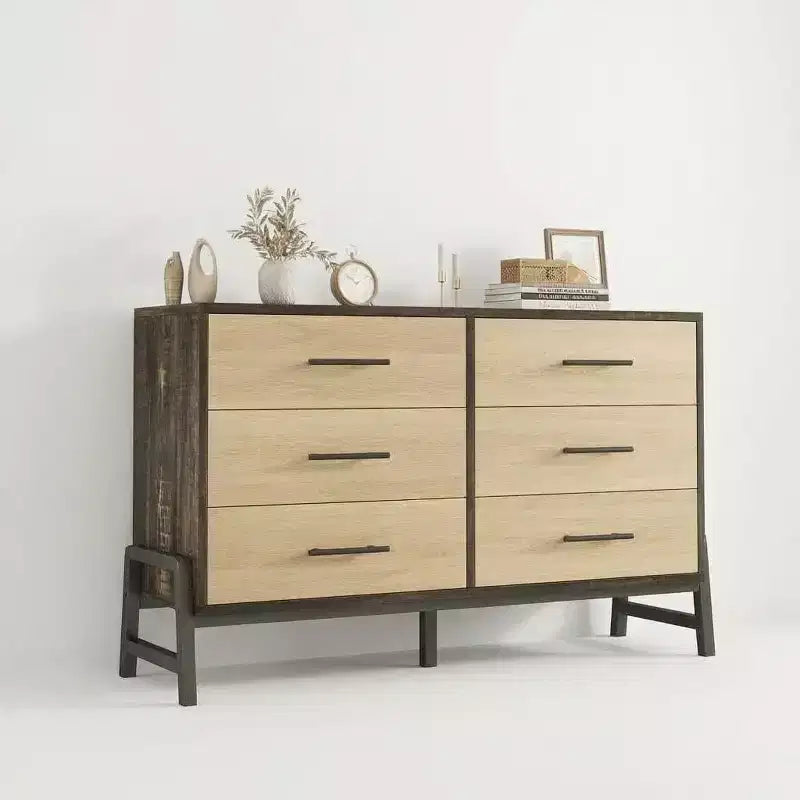 Cassettiera Rattan a 6 Cassetti con Stazione di Ricarica, Cassettiera Contenitore per Camera da Letto Soggiorno Corridoio
