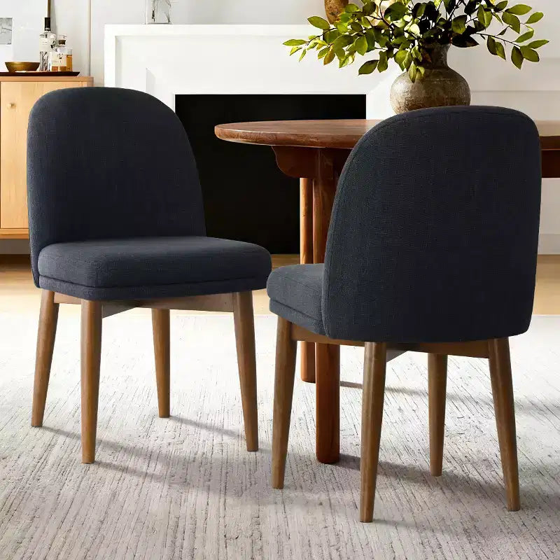 Sedie da pranzo moderne imbottite, seduta da cucina senza braccioli in misto lino con gambe in legno massello di gomma per sala da pranzo-Panipeachy