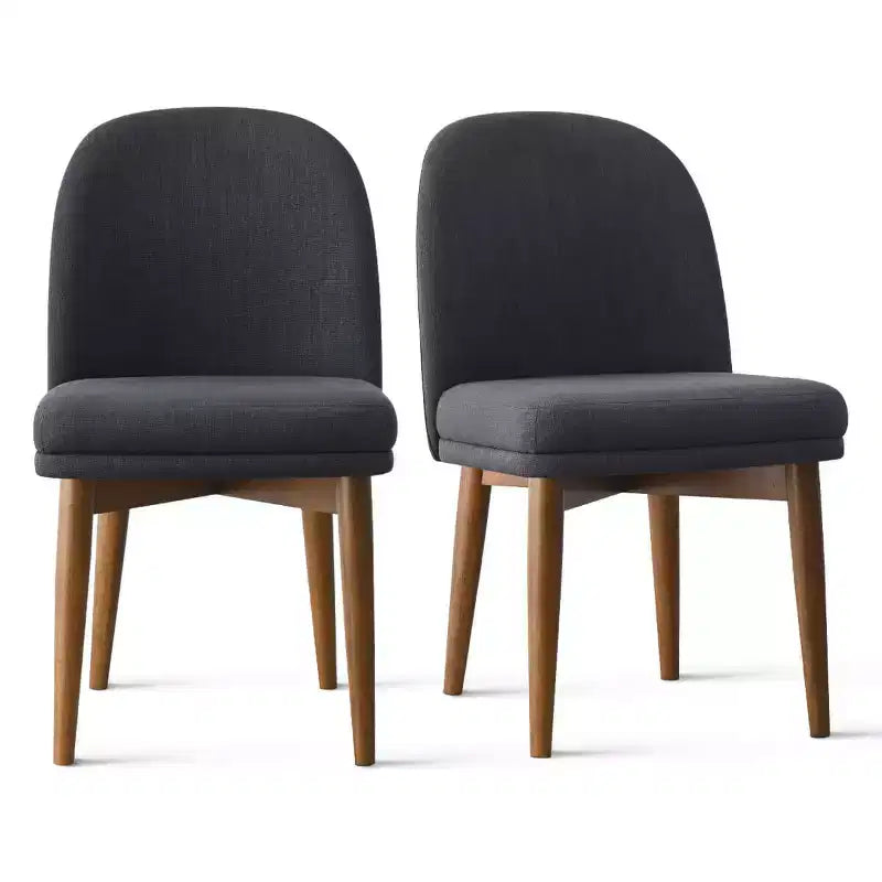 Sedie da pranzo moderne imbottite, seduta da cucina senza braccioli in misto lino con gambe in legno massello di gomma per sala da pranzo-Panipeachy