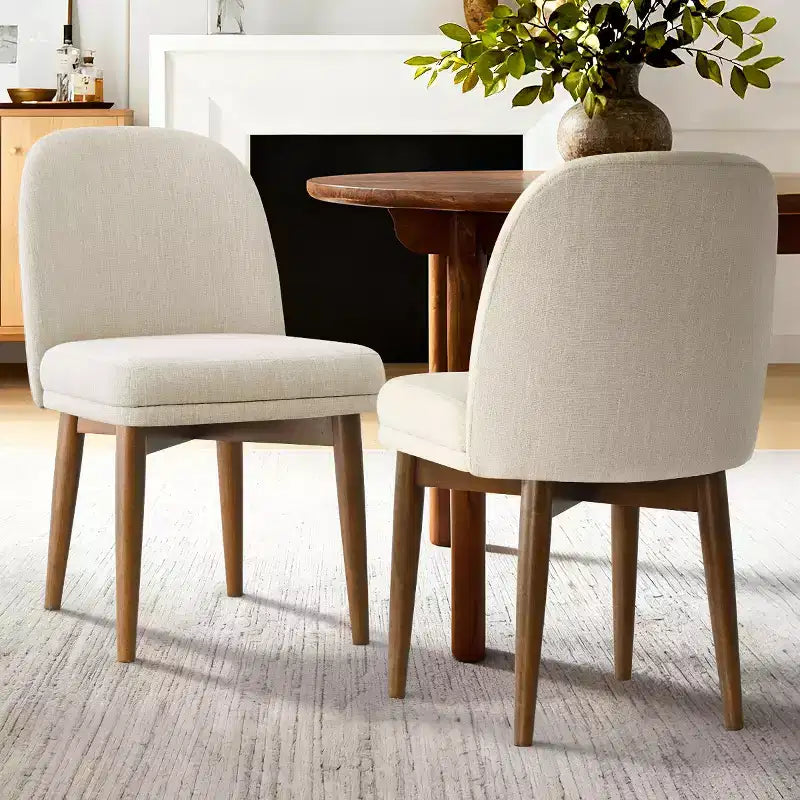 Sedie da pranzo moderne imbottite, seduta da cucina senza braccioli in misto lino con gambe in legno massello di gomma per sala da pranzo-Panipeachy