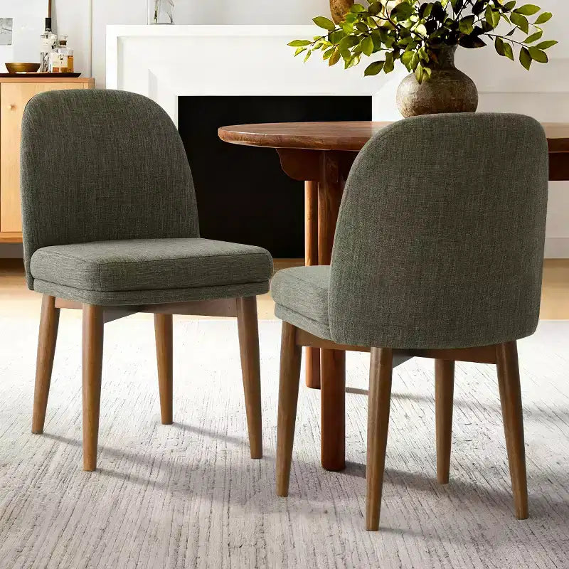 Sedie da pranzo moderne imbottite, seduta da cucina senza braccioli in misto lino con gambe in legno massello di gomma per sala da pranzo-Panipeachy