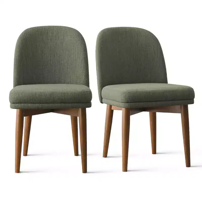 Sedie da pranzo moderne imbottite, seduta da cucina senza braccioli in misto lino con gambe in legno massello di gomma per sala da pranzo-Panipeachy
