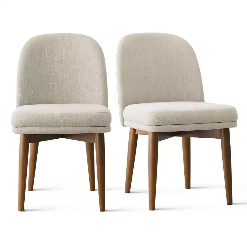 Sedie da pranzo moderne imbottite, seduta da cucina senza braccioli in misto lino con gambe in legno massello di gomma per sala da pranzo-Panipeachy