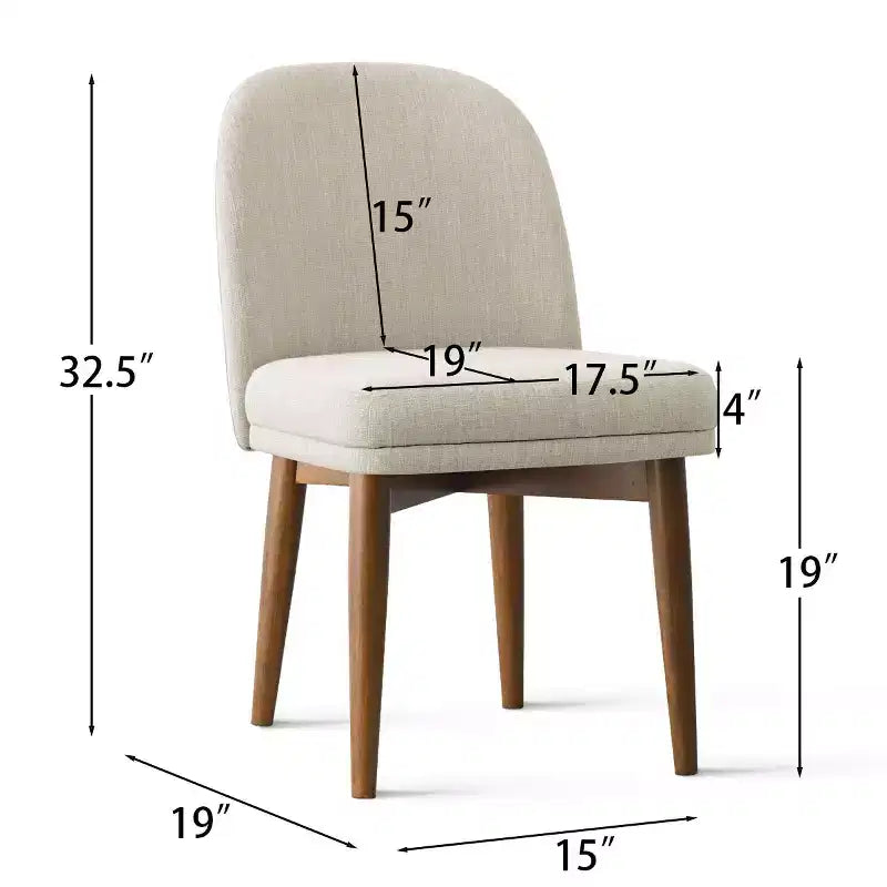 Sedie da pranzo moderne imbottite, seduta da cucina senza braccioli in misto lino con gambe in legno massello di gomma per sala da pranzo-Panipeachy