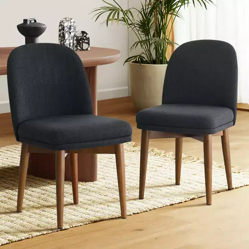 Sedie da pranzo moderne imbottite, seduta da cucina senza braccioli in misto lino con gambe in legno massello di gomma per sala da pranzo-Panipeachy