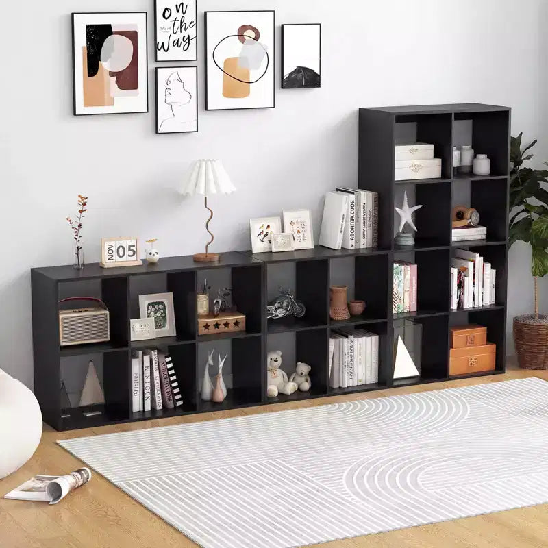Libreria aperta con kit antiribaltamento, scaffale moderno per studio nero/bianco/naturale/marrone