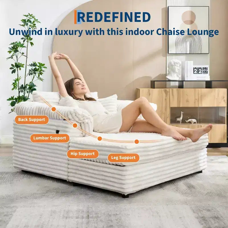 Chaise longue oversize da 60 pollici con USB/Type-C - Divano letto in velluto a coste con braccioli larghi per soggiorno
