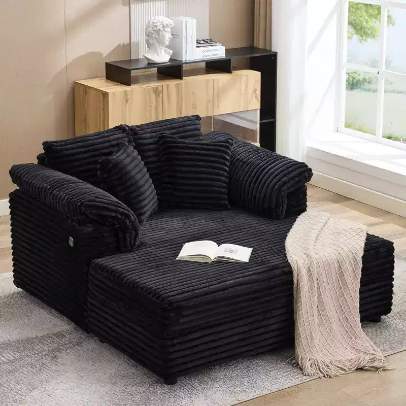 Chaise longue oversize da 60 pollici con USB/Type-C - Divano letto in velluto a coste con braccioli larghi per soggiorno