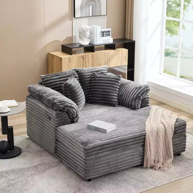 Chaise longue oversize da 60 pollici con USB/Type-C - Divano letto in velluto a coste con braccioli larghi per soggiorno
