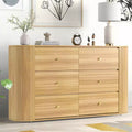 COZONY 6-Drawer Wooden Dresser with Curved Edges, Oak Finish Chest, Mid-Century Modern Storage