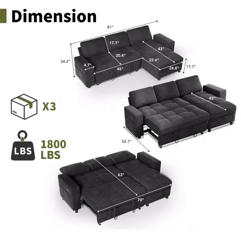 Divano letto contenitore convertibile