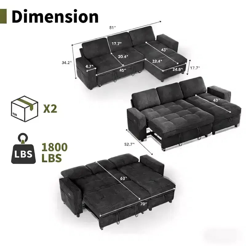 Divano letto contenitore convertibile