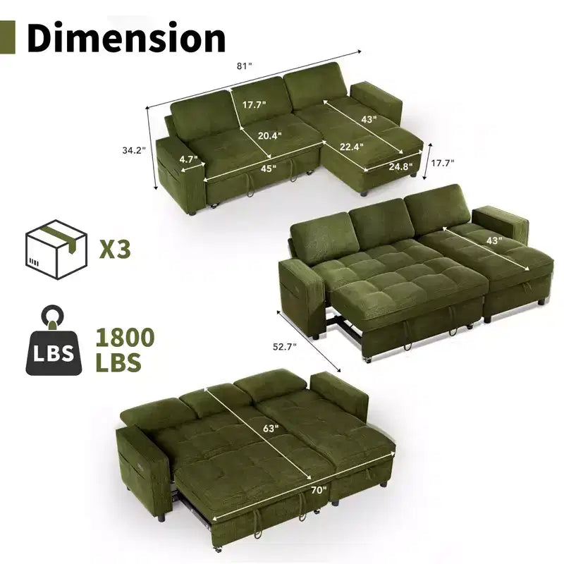 Divano letto contenitore convertibile